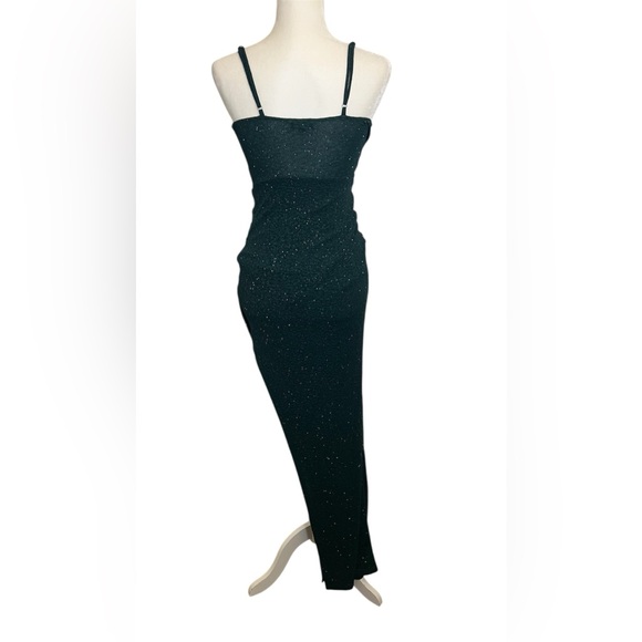 Lovely Day Glitter Forest Green Maxi Dress Bodycon Formal Elegant Slit Gown - Picture 7 of 10